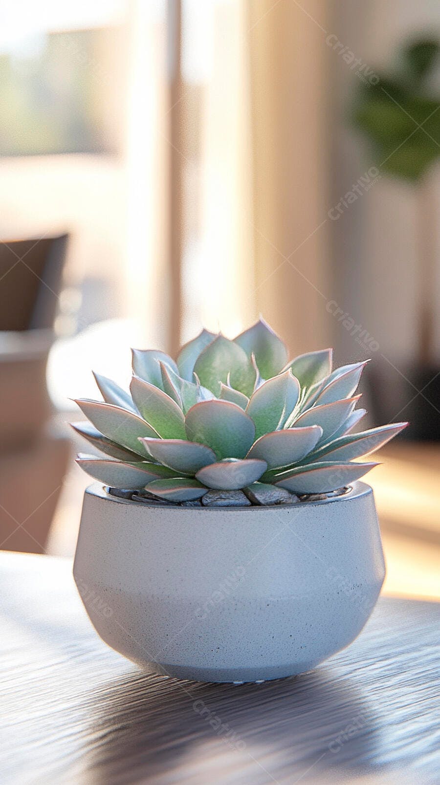 Foto Suculenta Pote Cimento Mesa Madeira Luz Natural