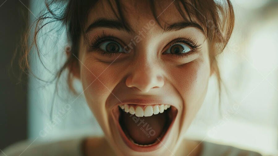Foto Mulher Jovem Surpresa Boca Aberta Olhos Arregalados Close-up
