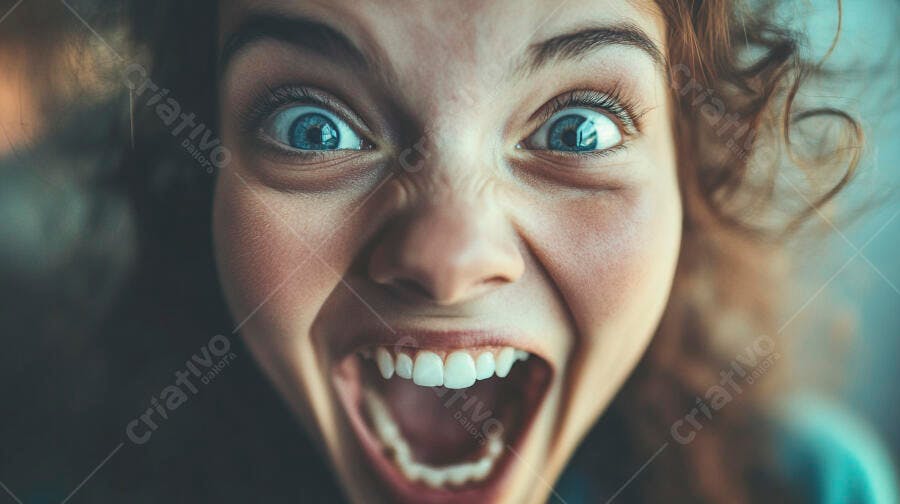 Foto Mulher Jovem Expressão Facial Engraçada Olhos Azuis