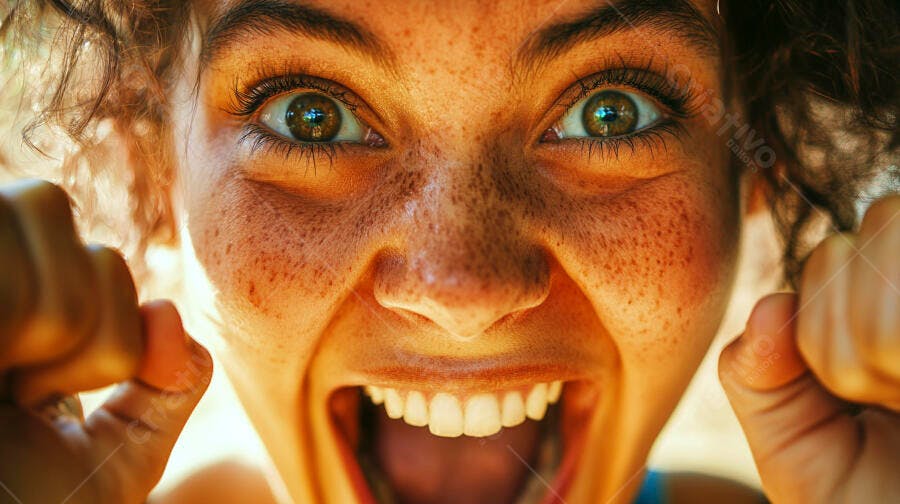 Foto Mulher Jovem Sardas Gritando Expressão Raiva Alegria