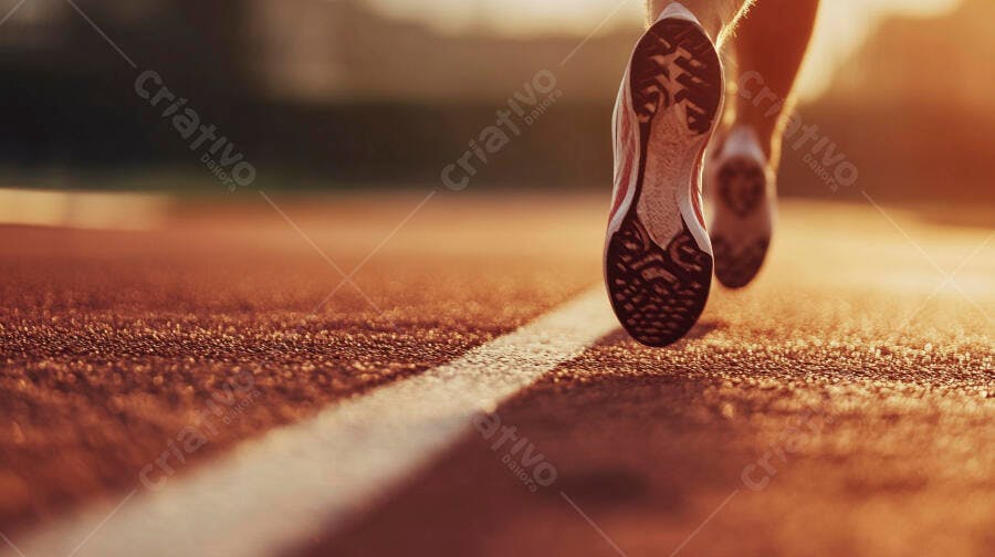 Foto Pés Correndo Pista de Atletismo ao Pôr do Sol