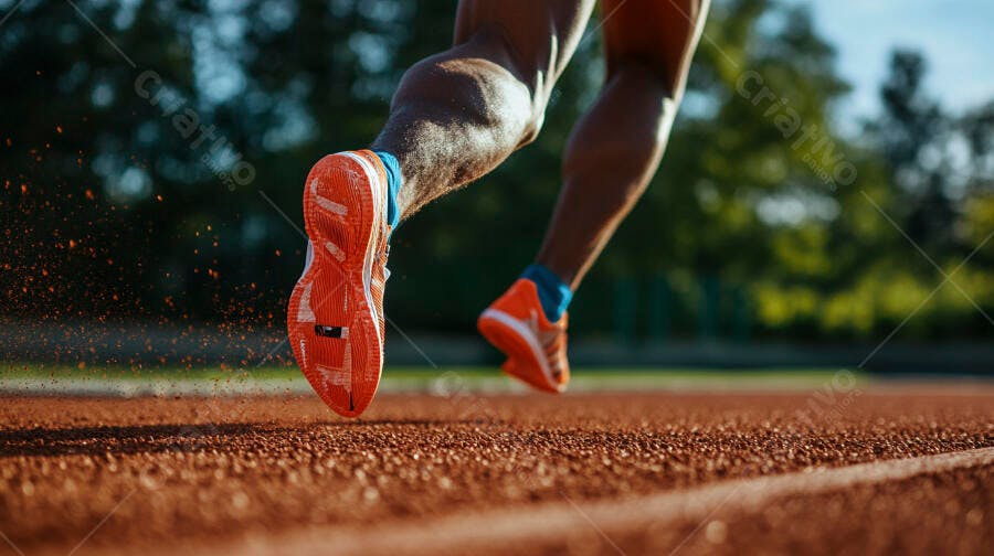 Foto Atleta Correndo Pista de Atletismo Treino Esportivo