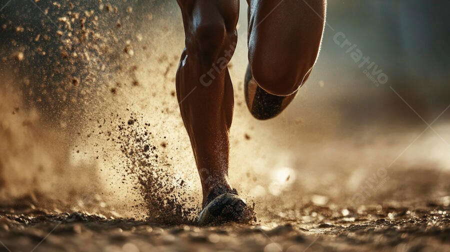 Foto Perna Atleta Correndo Chão de Terra com Lama e Água