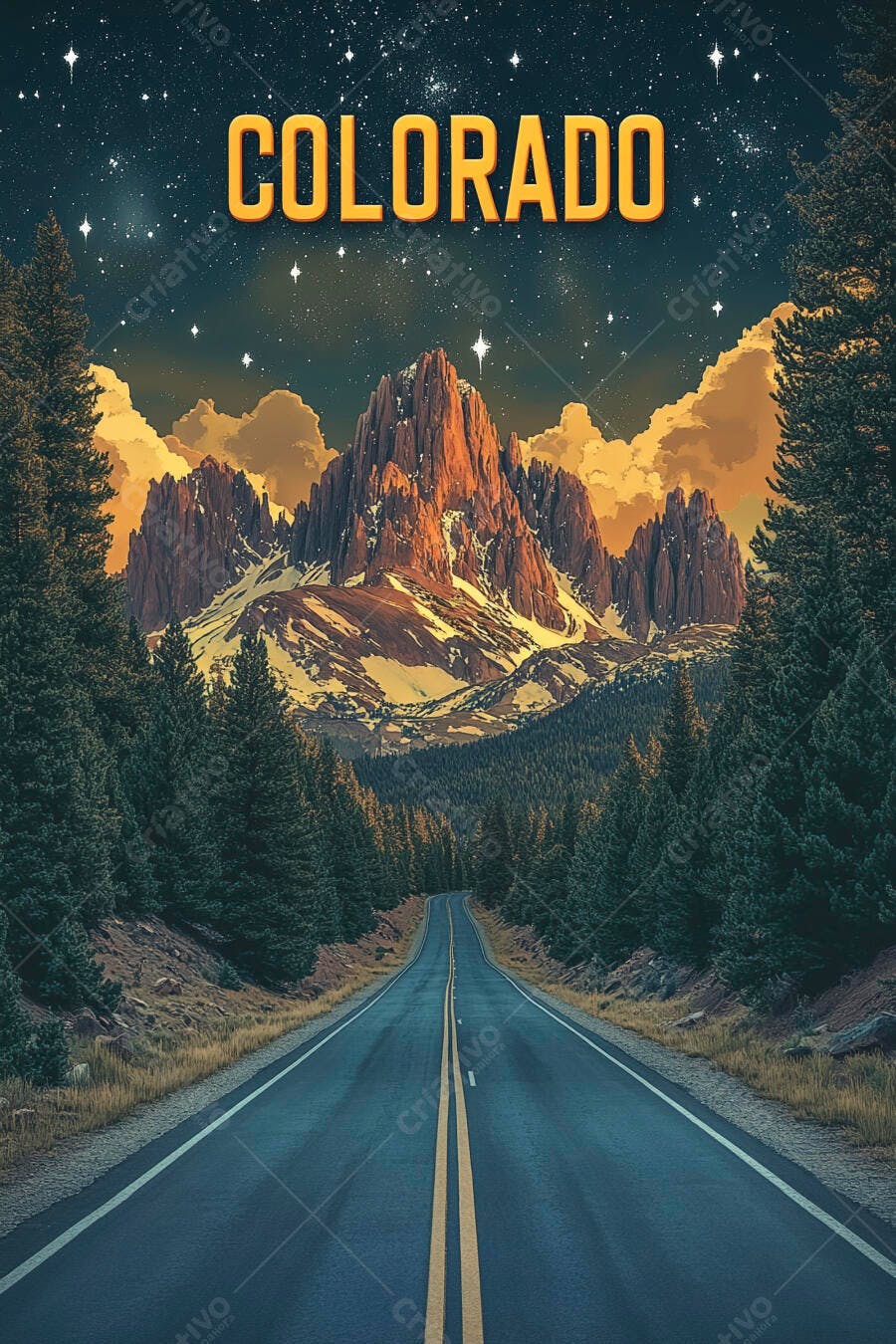 Colorado montanhas rochosas majestosas com floresta pinheiros e estrada sob céu estrelado