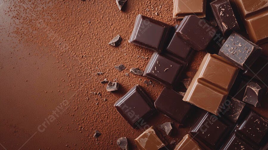 Chocolate em barra ao leite e amargo com cacau em pó