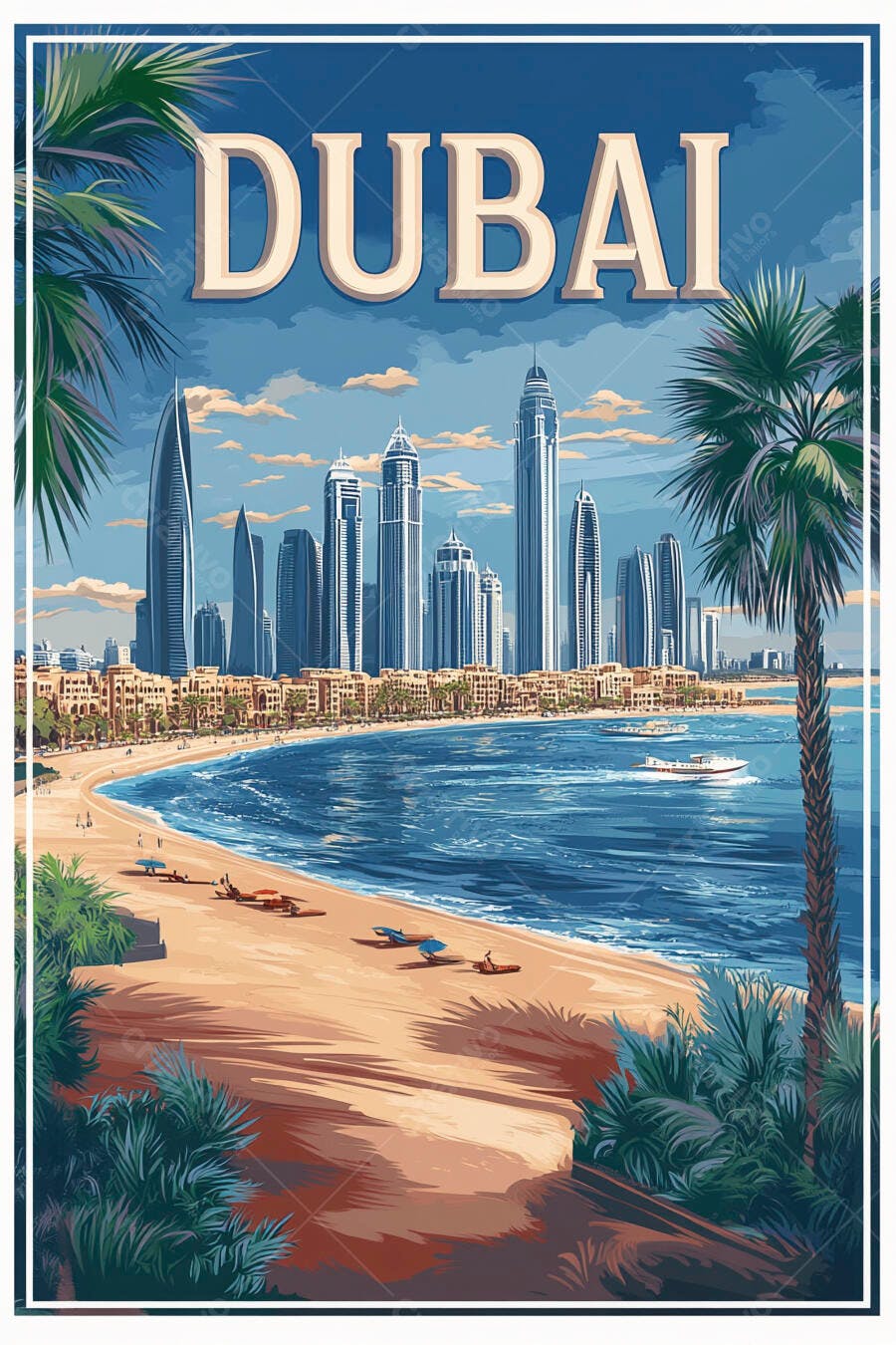 Dubai cidade costeira com arranha-céus e praia tropical ao sol