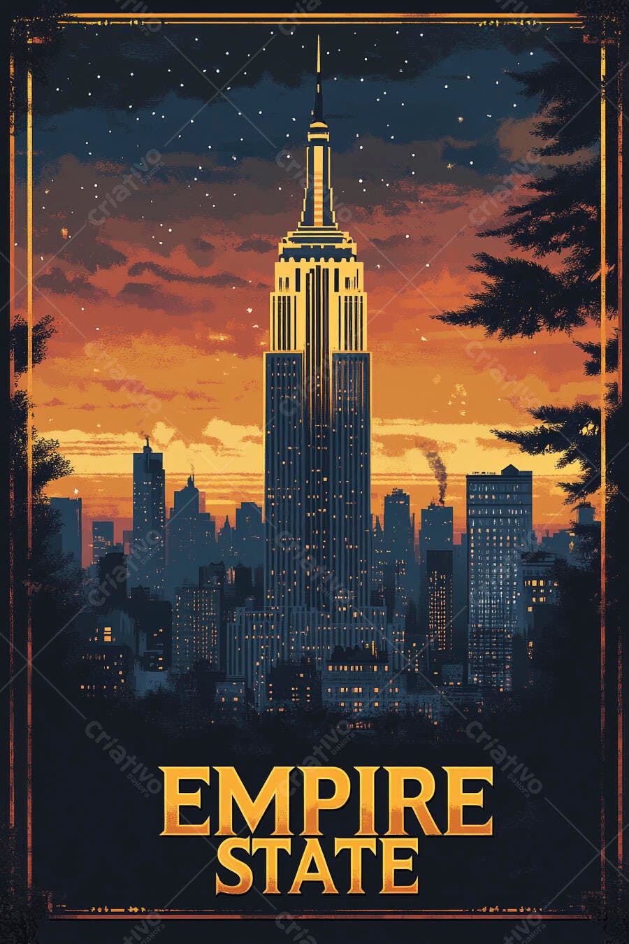 Empire State Building Nova York ilustrado ao pôr do sol urbano
