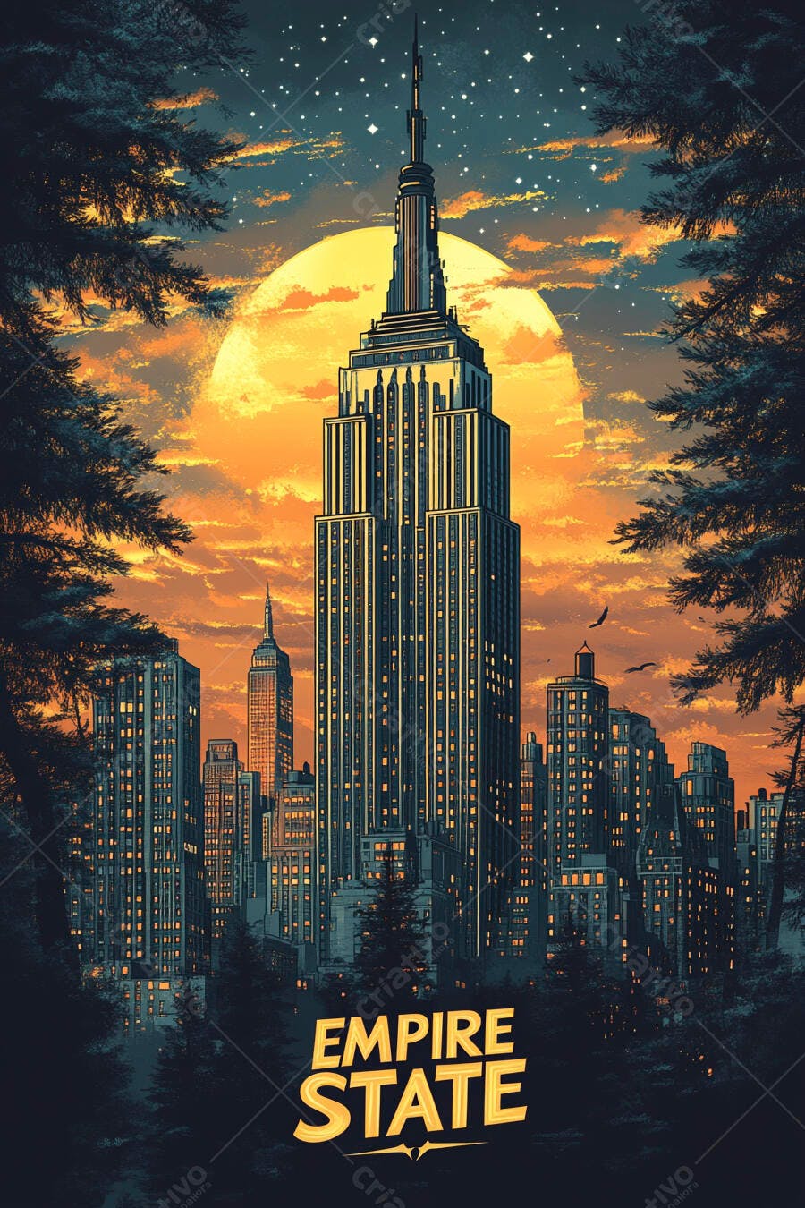 Empire State Building iluminado skyline de Nova York ao anoitecer