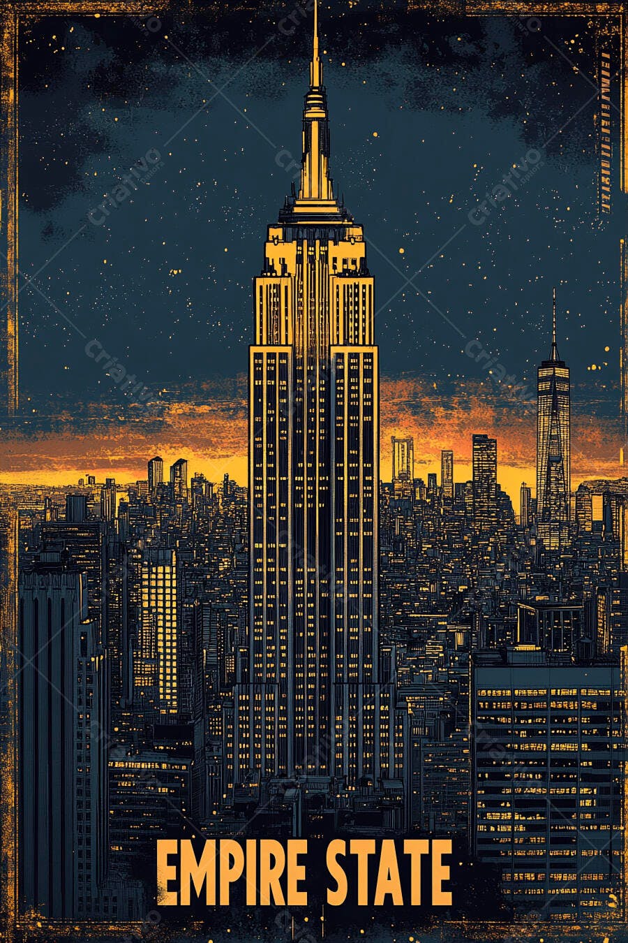 Empire State Building Nova York vista noturna luzes douradas