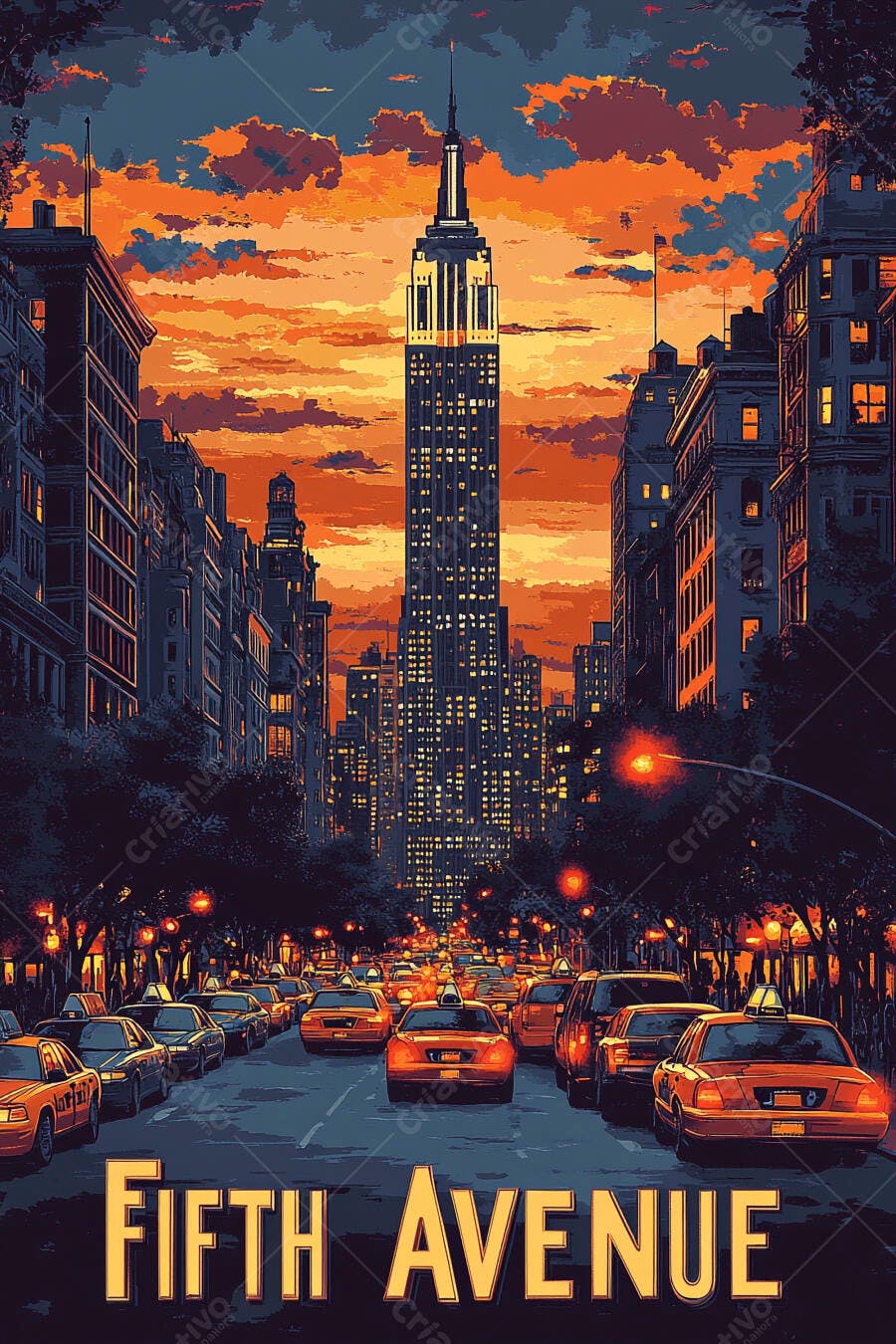 Fifth Avenue Nova Iorque Empire State Building ao pôr do sol