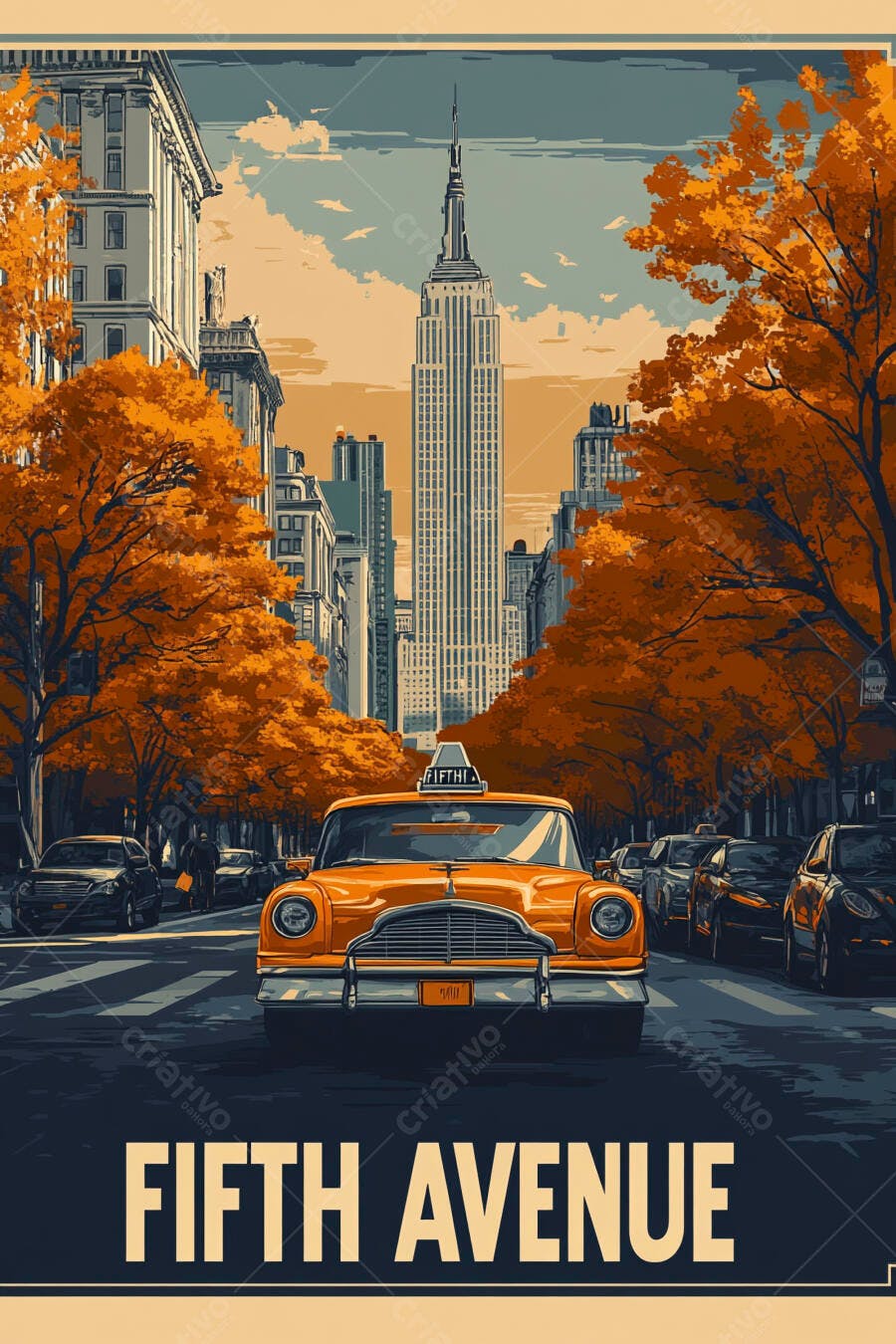 Táxi amarelo clássico Quinta Avenida Nova York outono