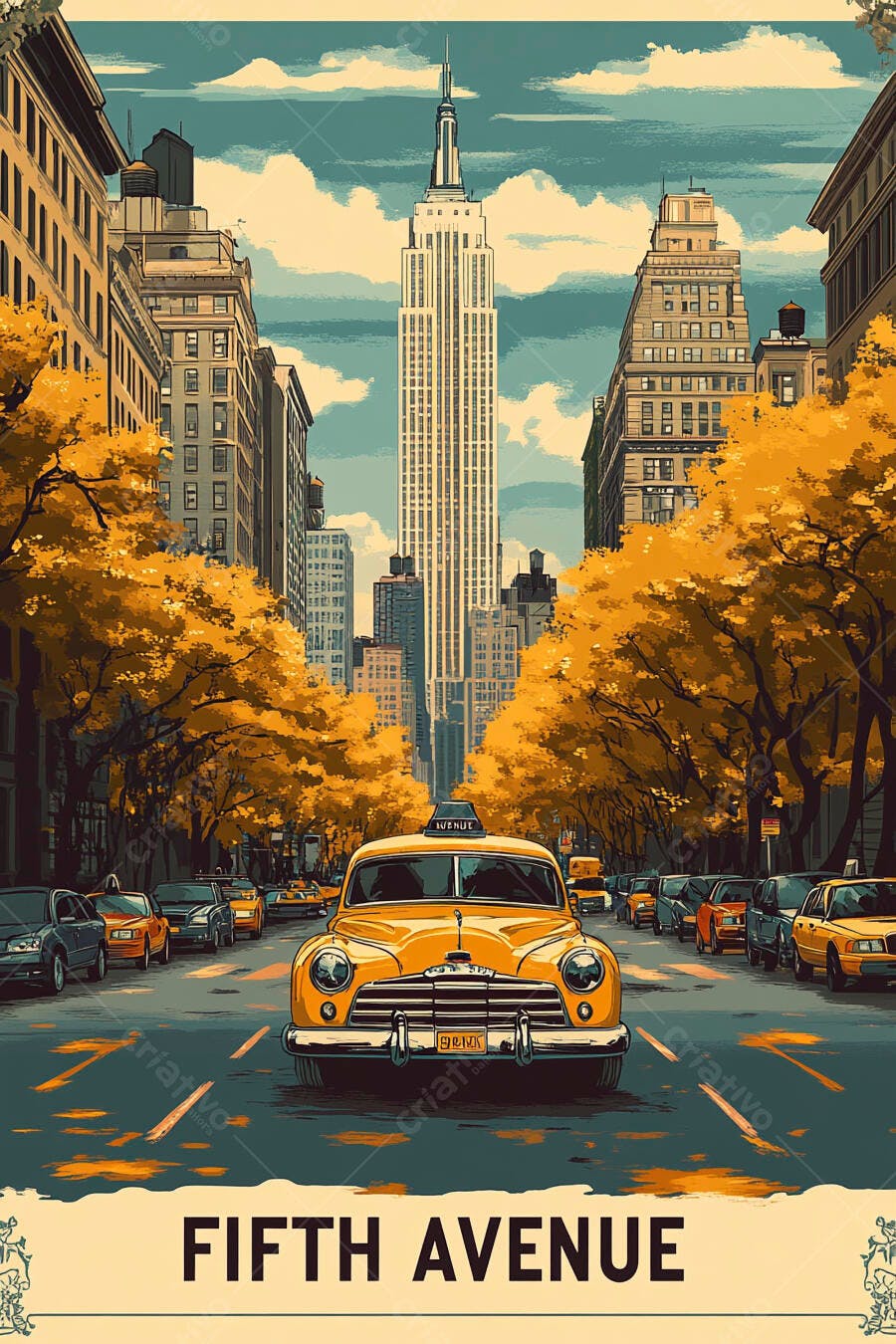 Taxi amarelo vintage na Quinta Avenida Nova York outono