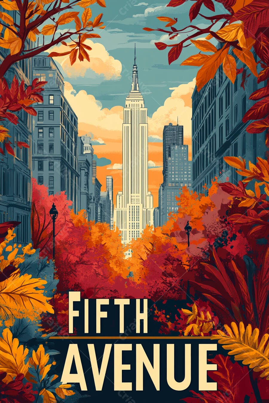 Fifth Avenue com Empire State Building outono em Nova York