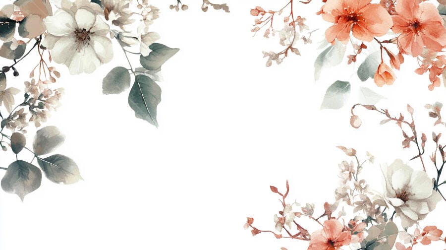 Flores em aquarela tons pastel borda decorativa fundo branco