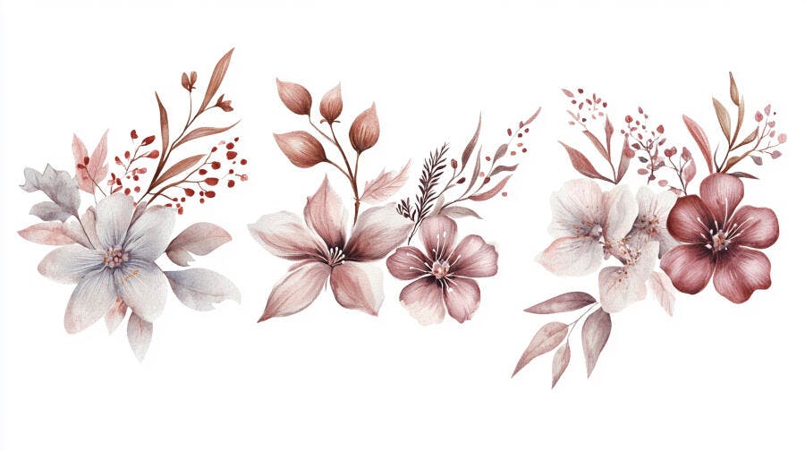 Arranjos florais aquarela tons blush e branco delicados boho