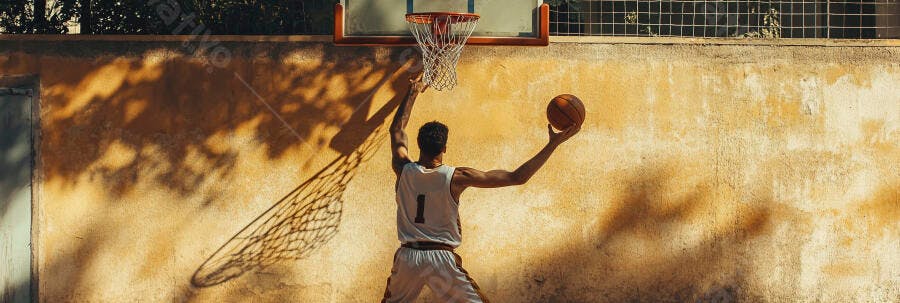 Homem negro jogador de basquete arremessando em quadra rústica amarela
