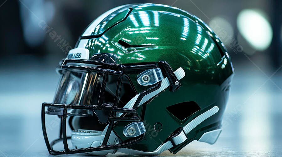 Capacete de futebol americano verde metálico brilhante com viseira