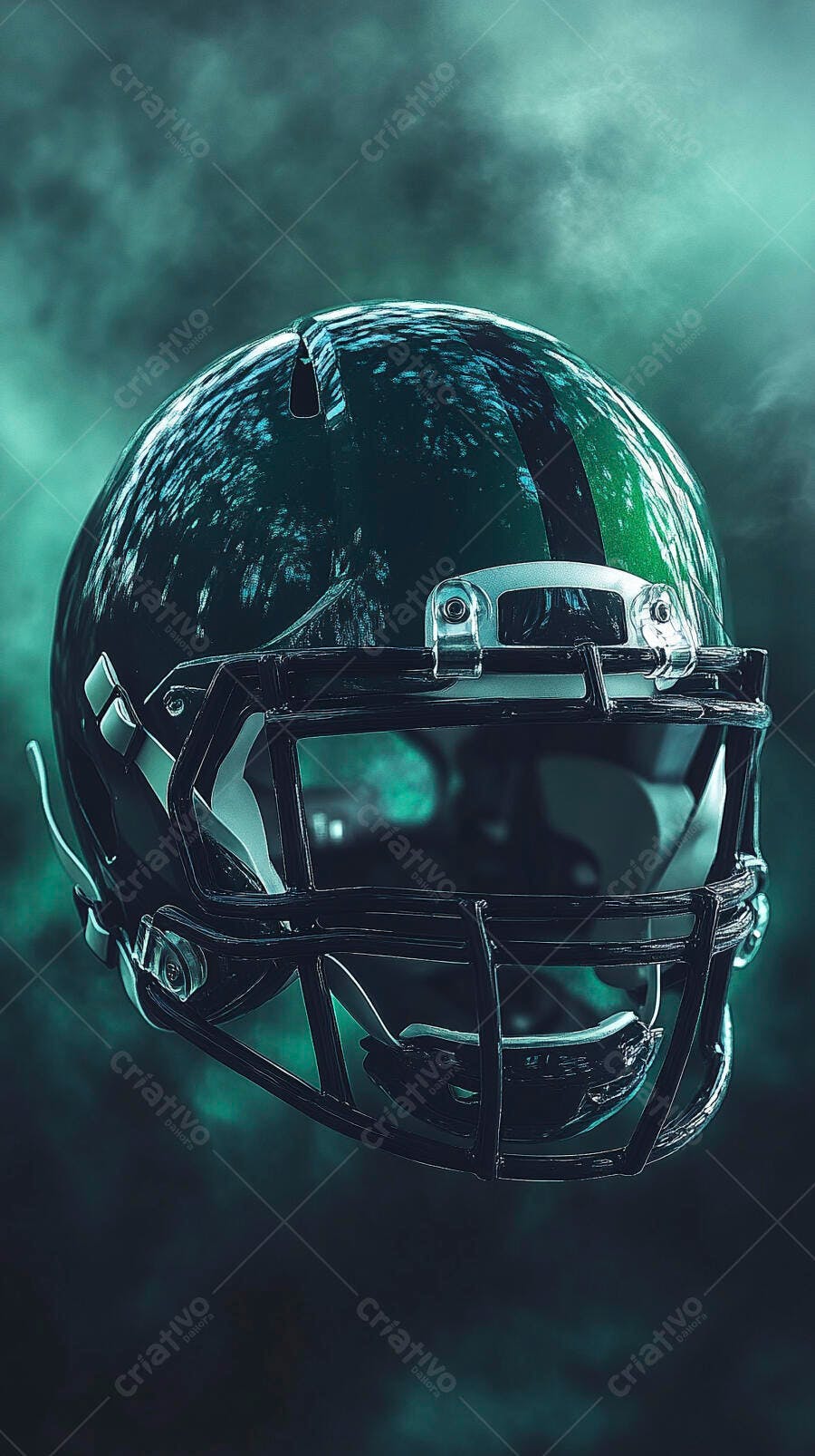 Capacete de futebol americano verde escuro em fundo esfumaçado dramático