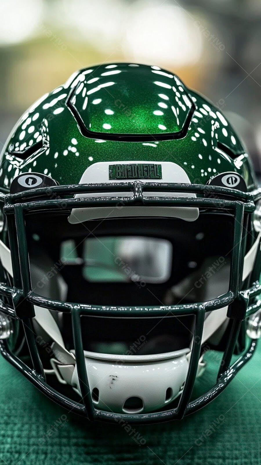 Capacete de futebol americano verde metálico com grade preta equipamento de proteção