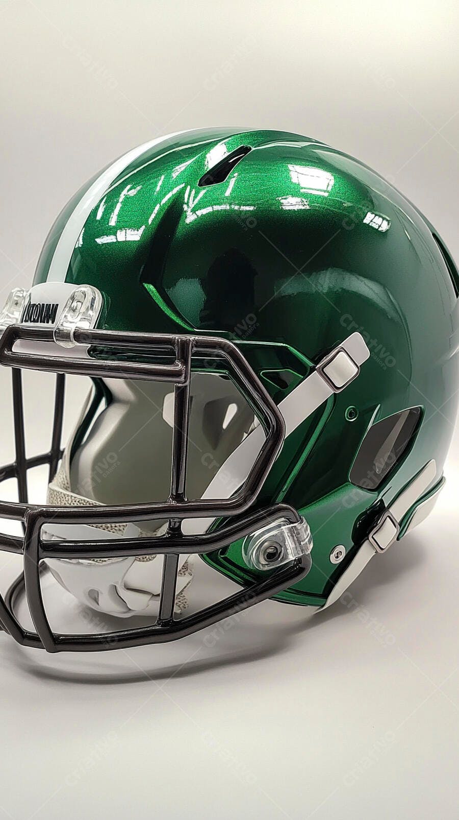 Capacete de futebol americano verde brilhante com listra branca