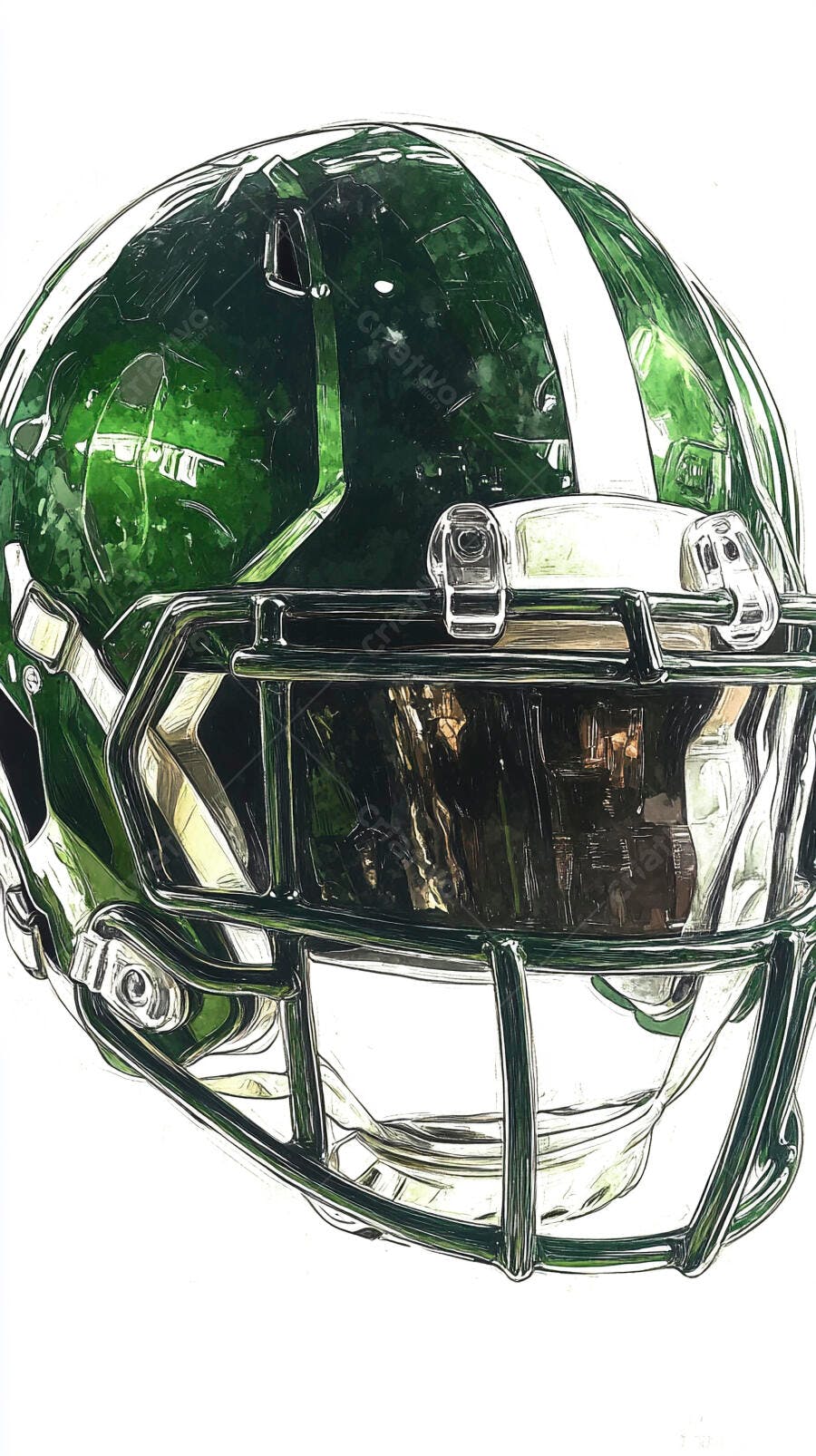 Capacete de futebol americano verde com listra branca estilo ilustração