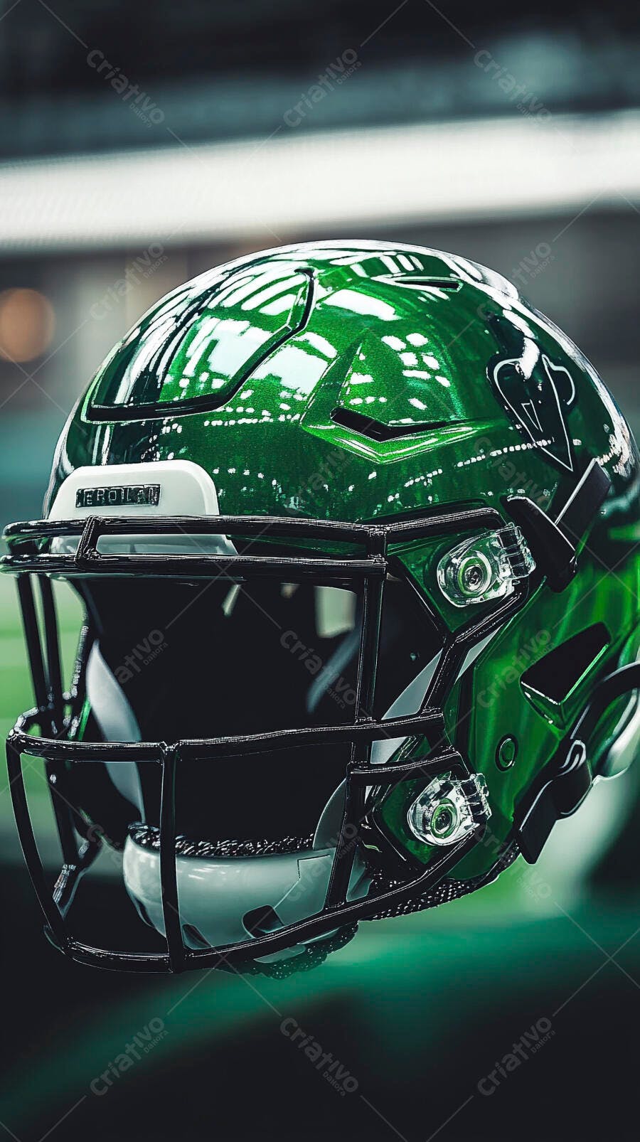 Capacete de futebol americano verde brilhante para jogador em estádio profissional