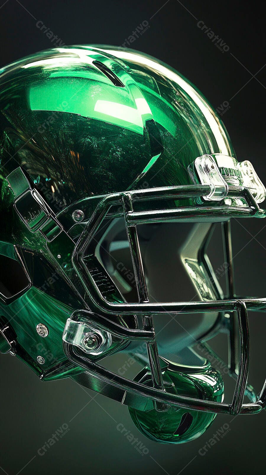 Capacete futebol americano verde metálico brilhante em estúdio