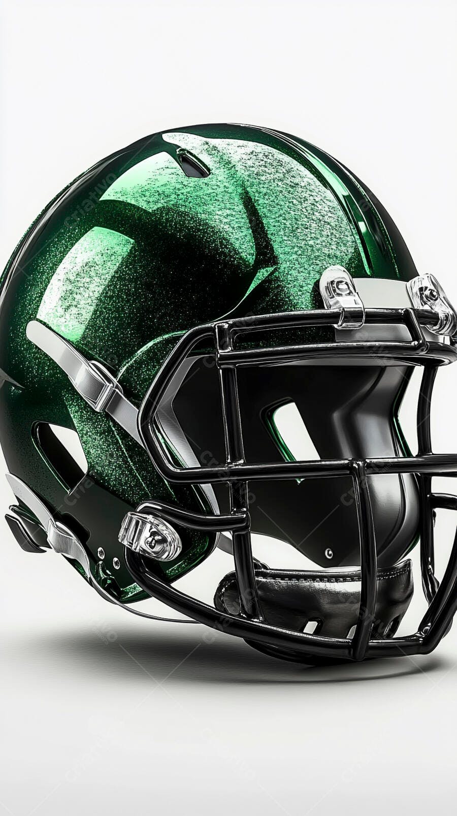 Capacete de futebol americano verde metálico brilhante com máscara facial preta