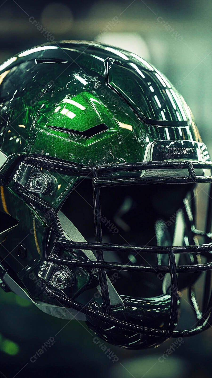 Capacete de futebol americano verde brilhante com grade preta equipamento
