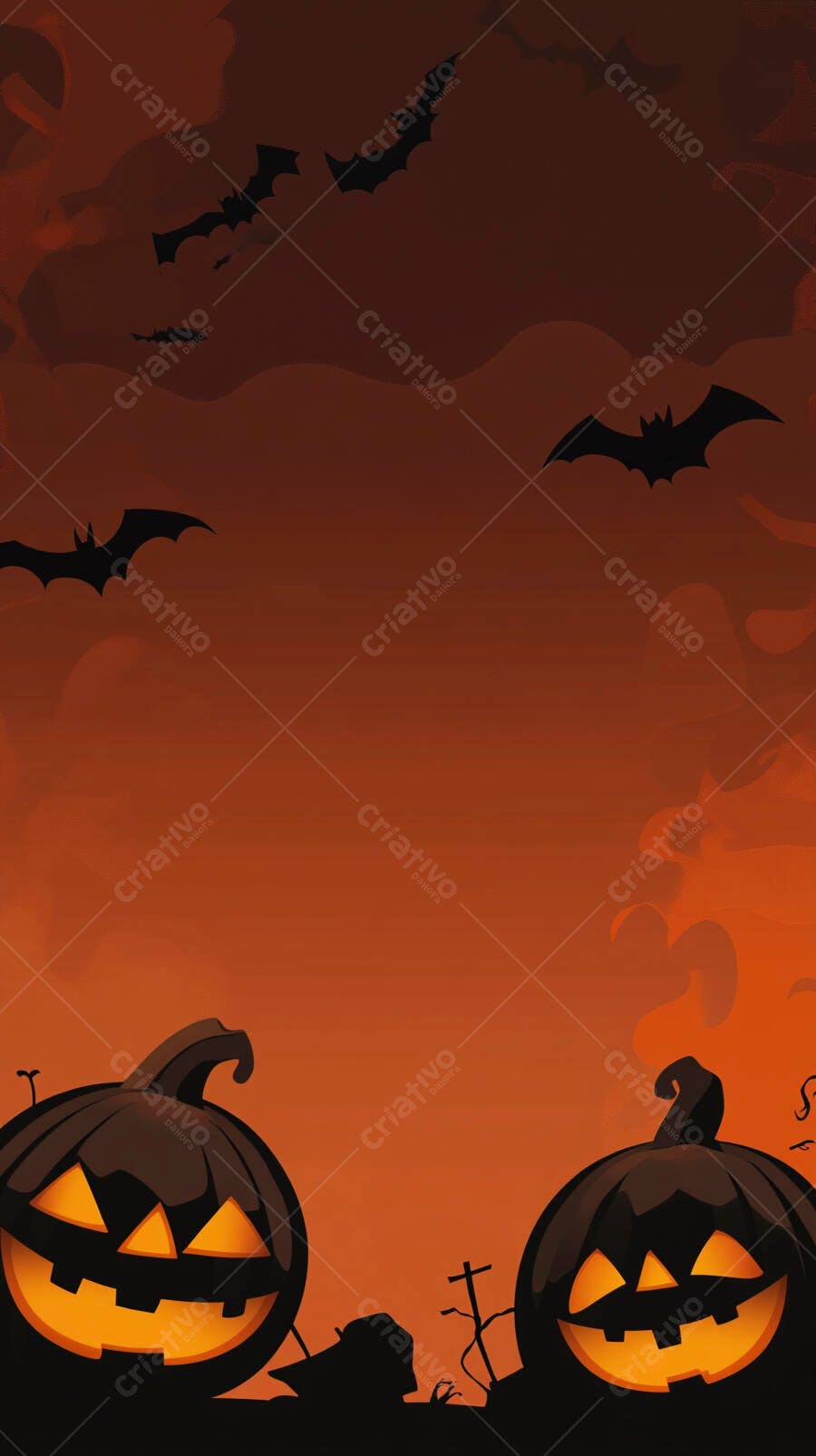 Abóboras de Halloween e morcegos voando no céu noturno laranja