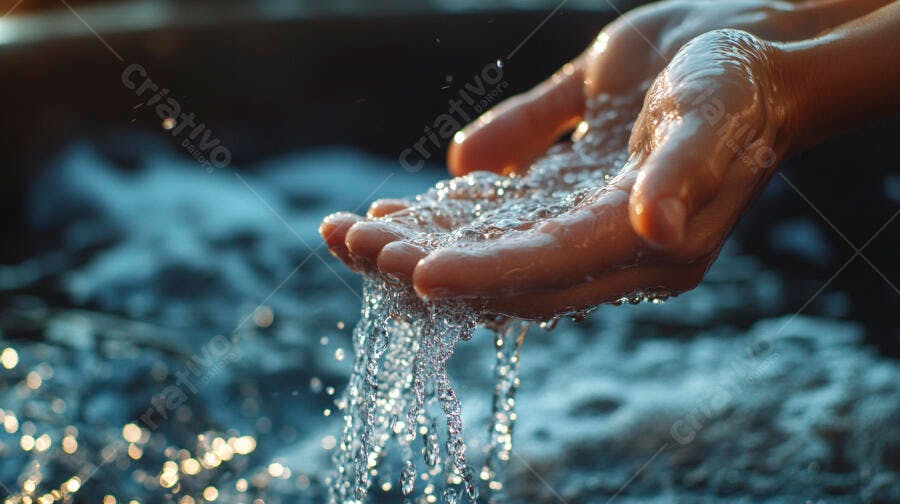 Mãos de pessoa segurando água fresca em luz natural