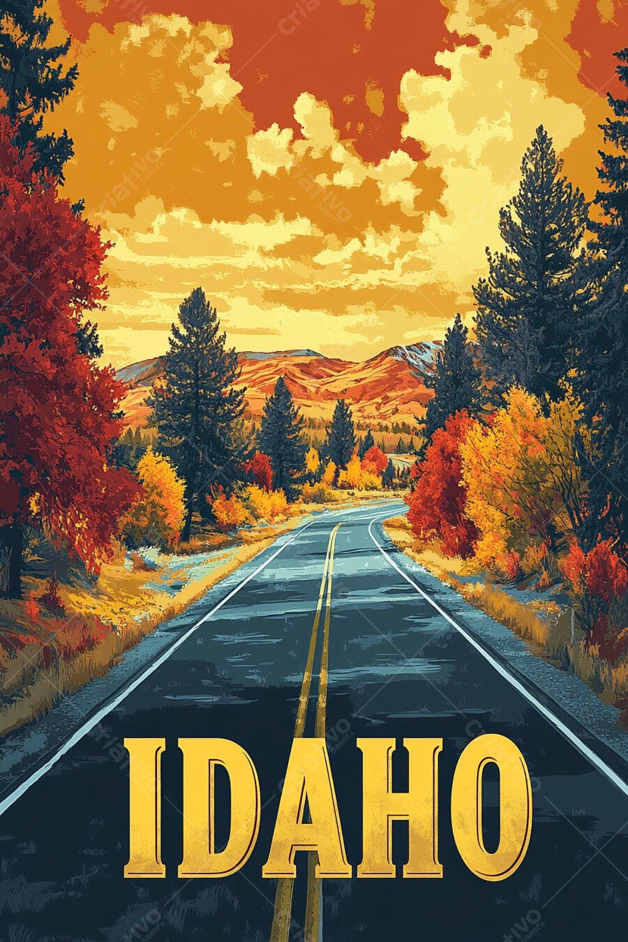 Estrada cênica outono em Idaho com montanhas e cores vibrantes