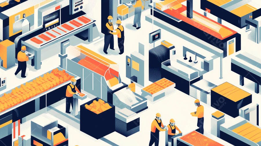 Operários em linha de produção industrial ilustração isométrica moderna