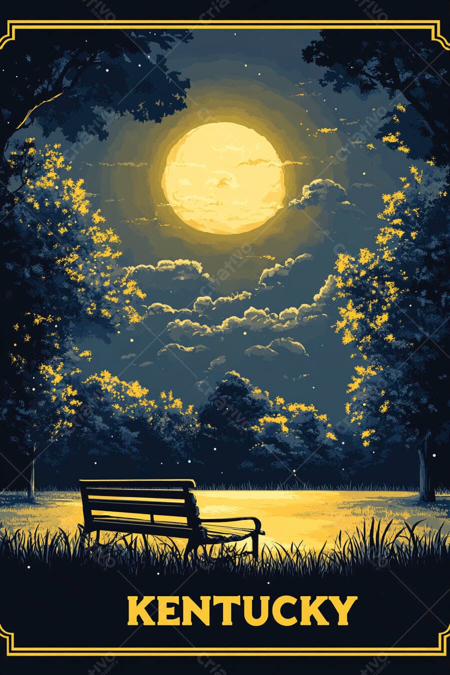 Lua cheia iluminando banco de parque em Kentucky à noite