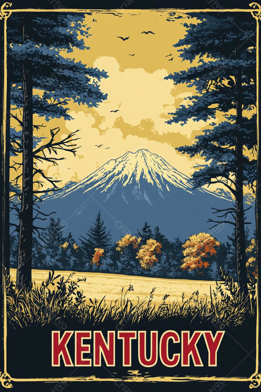 Montanha majestosa cercada por floresta em cartaz vintage Kentucky