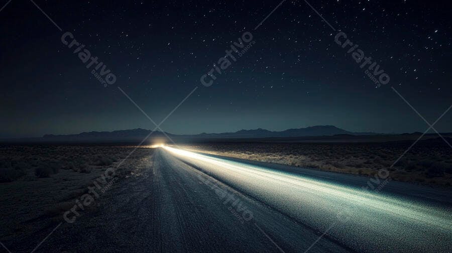 Carro na estrada deserta à noite sob céu estrelado