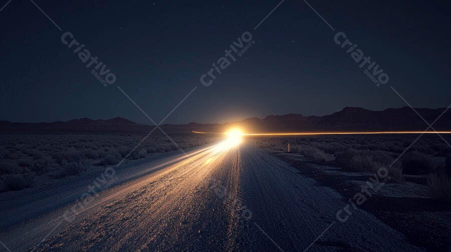 Rastros de luz de faróis em estrada deserta noturna