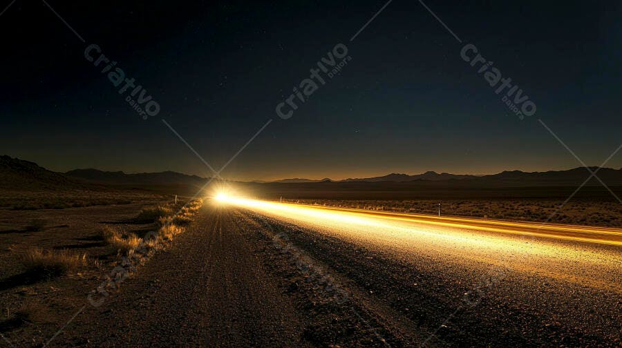 Luzes de carro em longa exposição na estrada deserta noturna