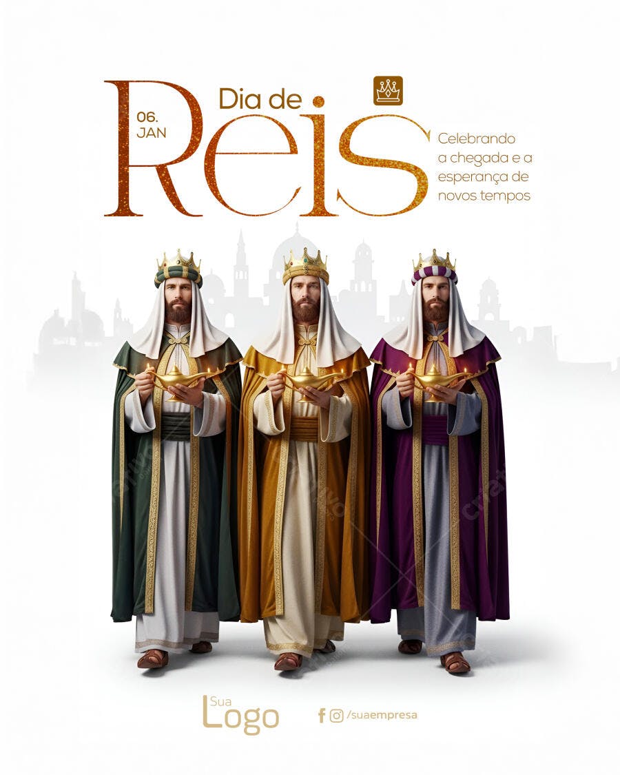 Flyer Dia de Reis 06 JAN com Três Reis Magos PSD Editável