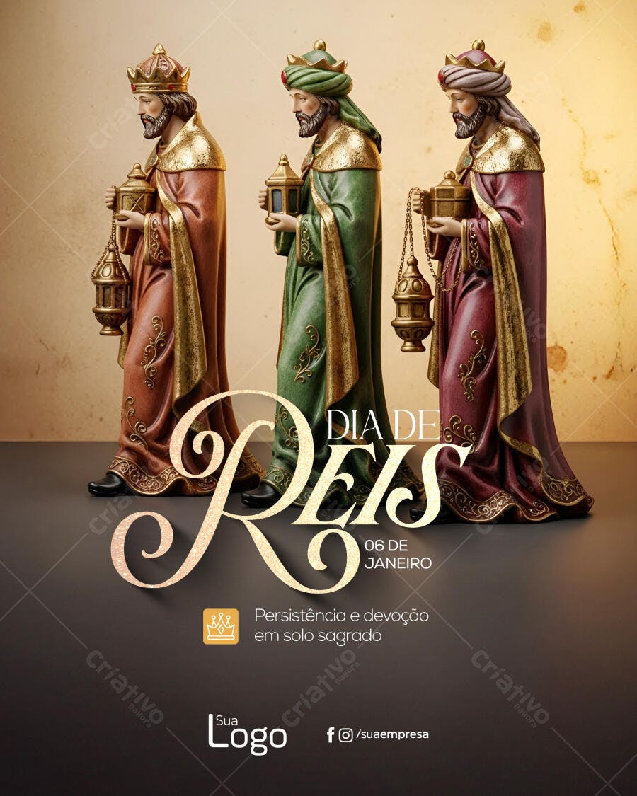Flyer Dia de Reis 06 de Janeiro Três Reis Magos PSD Editável