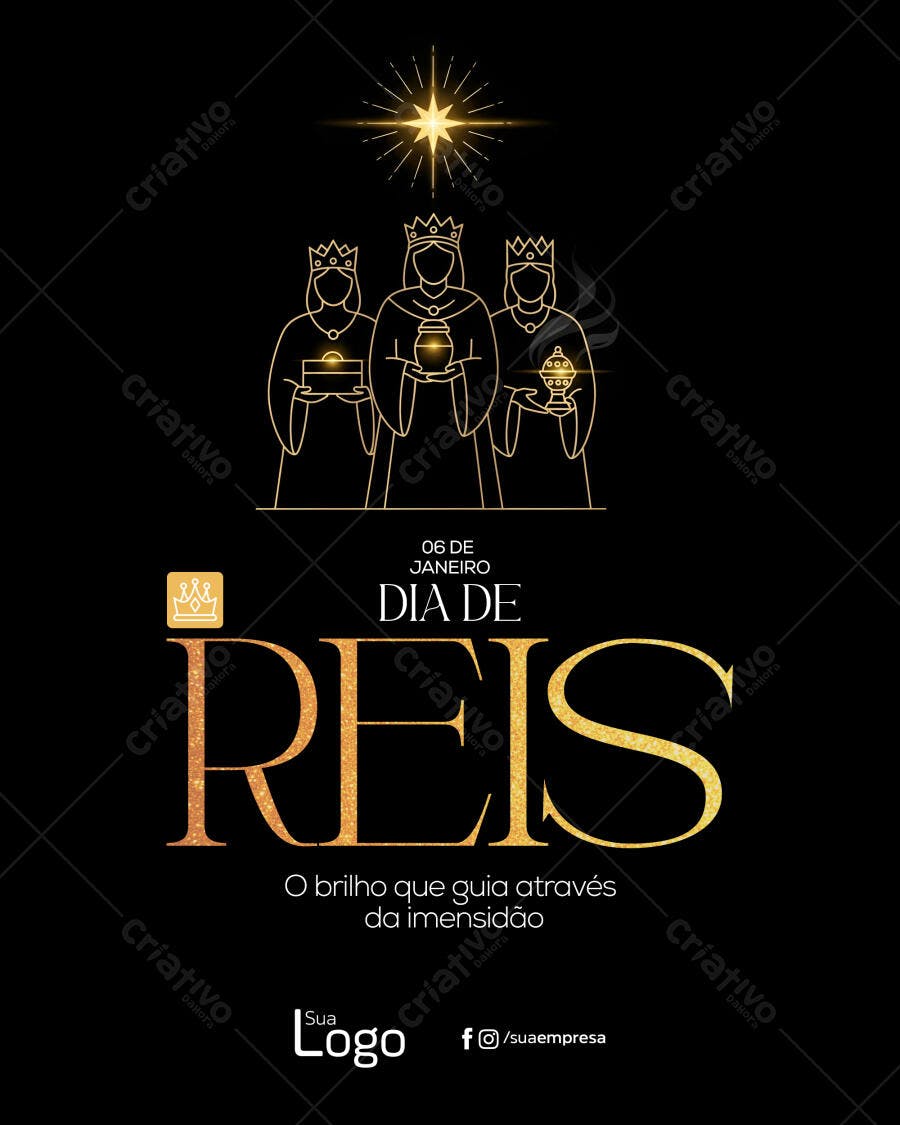 Flyer Dia de Reis Dourado PSD Editável