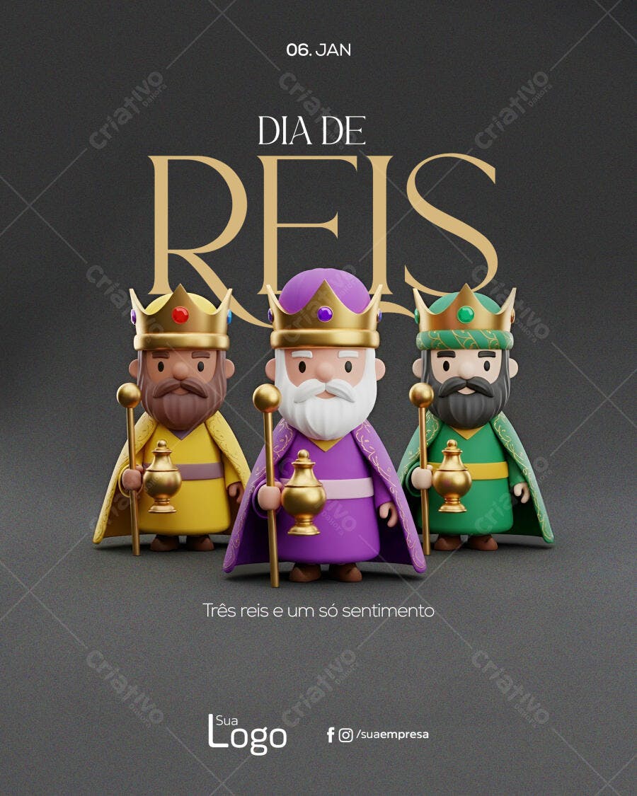 Flyer Dia de Reis com Três Reis Magos PSD Editável