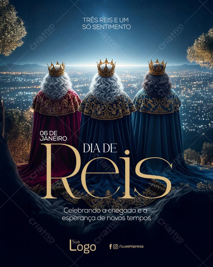 Flyer Dia de Reis 06 de Janeiro Três Reis e Um Só Sentimento PSD Editável