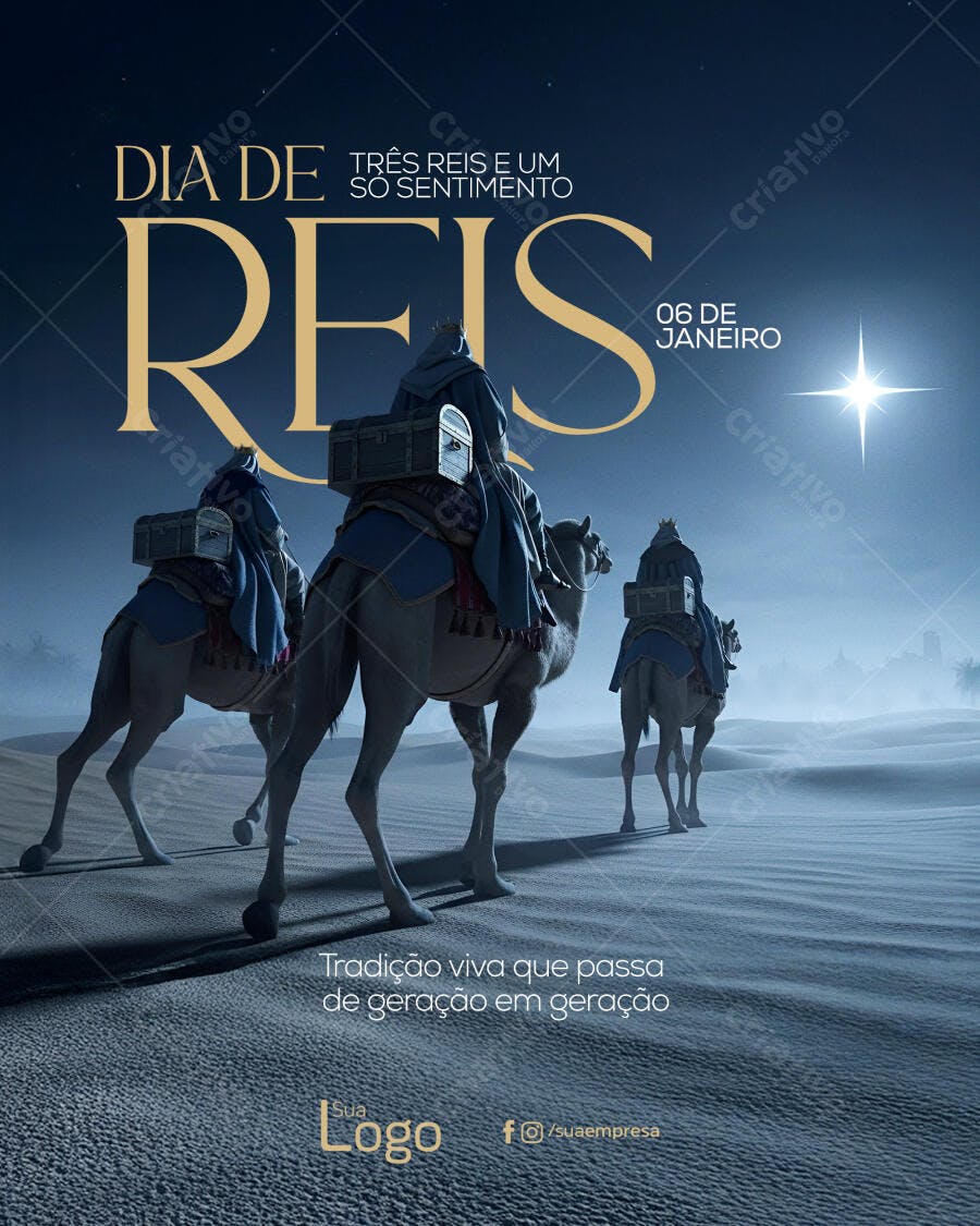 Flyer Dia de Reis Três Reis e um Só Sentimento PSD Editável