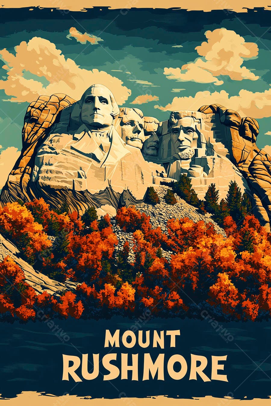 Monte Rushmore monumentos dos presidentes em montanha com árvores outonais