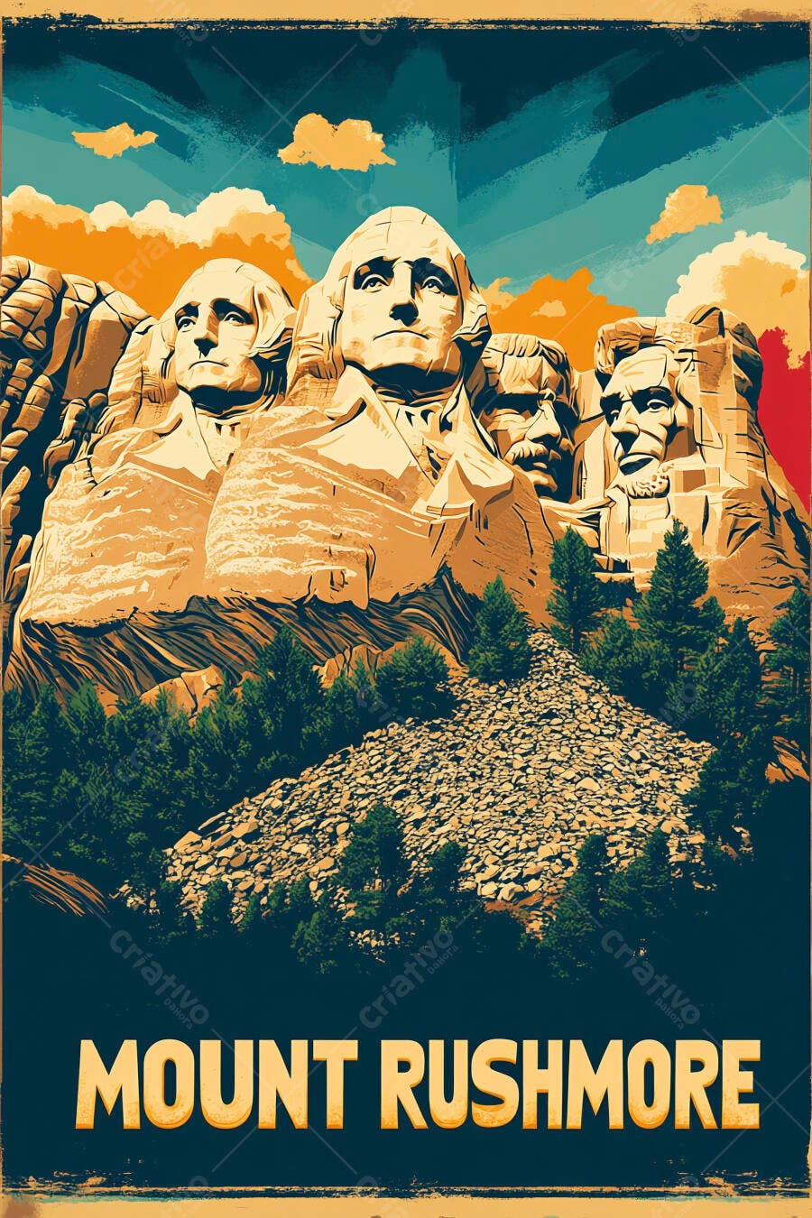 Monte Rushmore monumentos dos presidentes americanos em paisagem rochosa com cores vintage