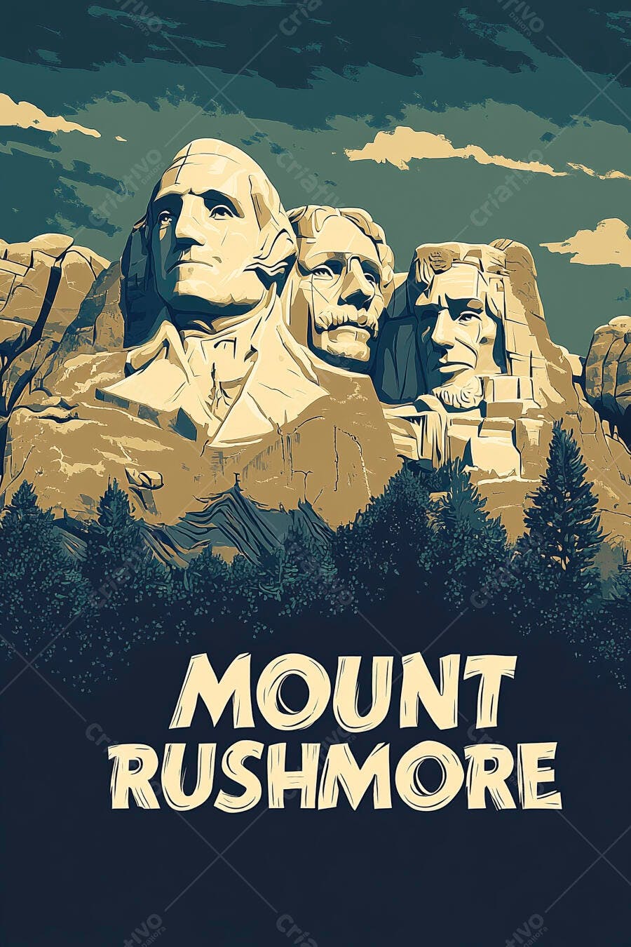 Monte Rushmore presidentes esculpidos na montanha rochosa sob céu nublado