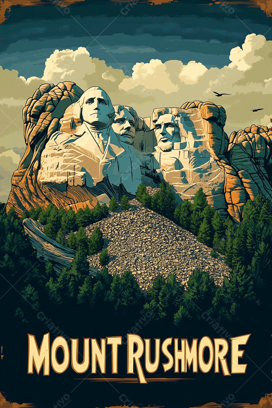 Presidentes americanos Mount Rushmore ilustração estilo poster vintage