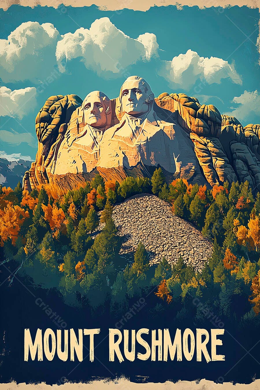 Monte Rushmore monumento histórico com faces de presidentes e floresta outonal arte