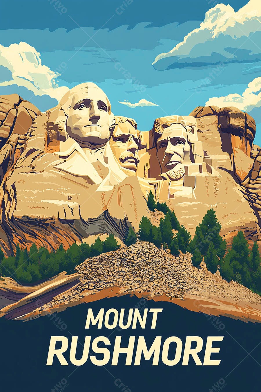 Monte Rushmore ilustração com quatro presidentes americanos paisagem rochosa